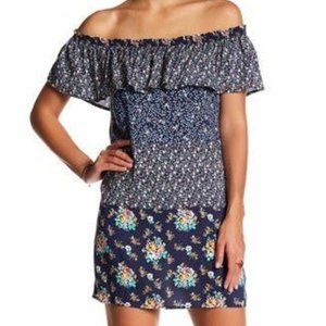 Navy blue floral off the shoulder dress